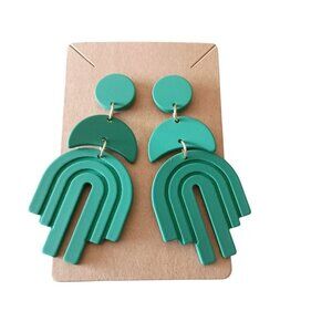 Bold Green Boho Geometric Waterfall Earrings for Pierced Ears Fashion NEW